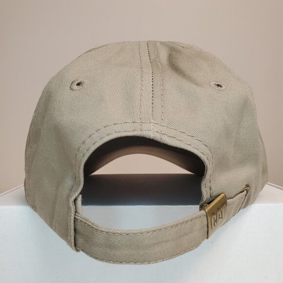 CAT Caterpillar Tan Hat Strap Back Cap Box Logo Casual Khaki Adjustable New - Picture 14 of 14